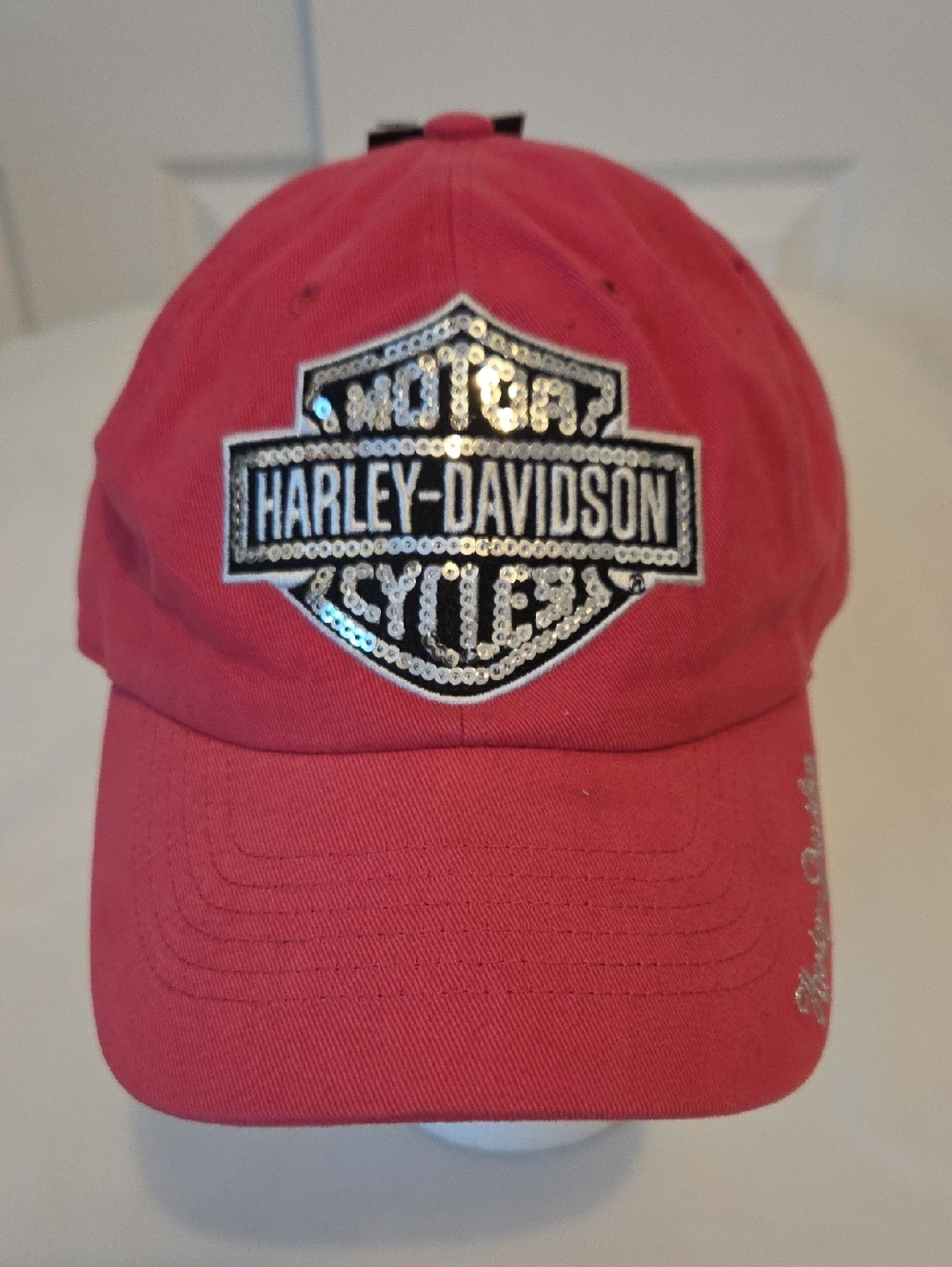 Harley-Davidson Red Baseball Cap with Silver Sequin Logo